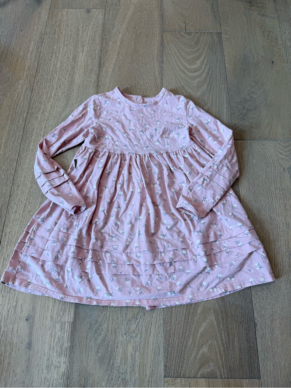 Girls' Pink Long-Sleeve Floral Knit Dress